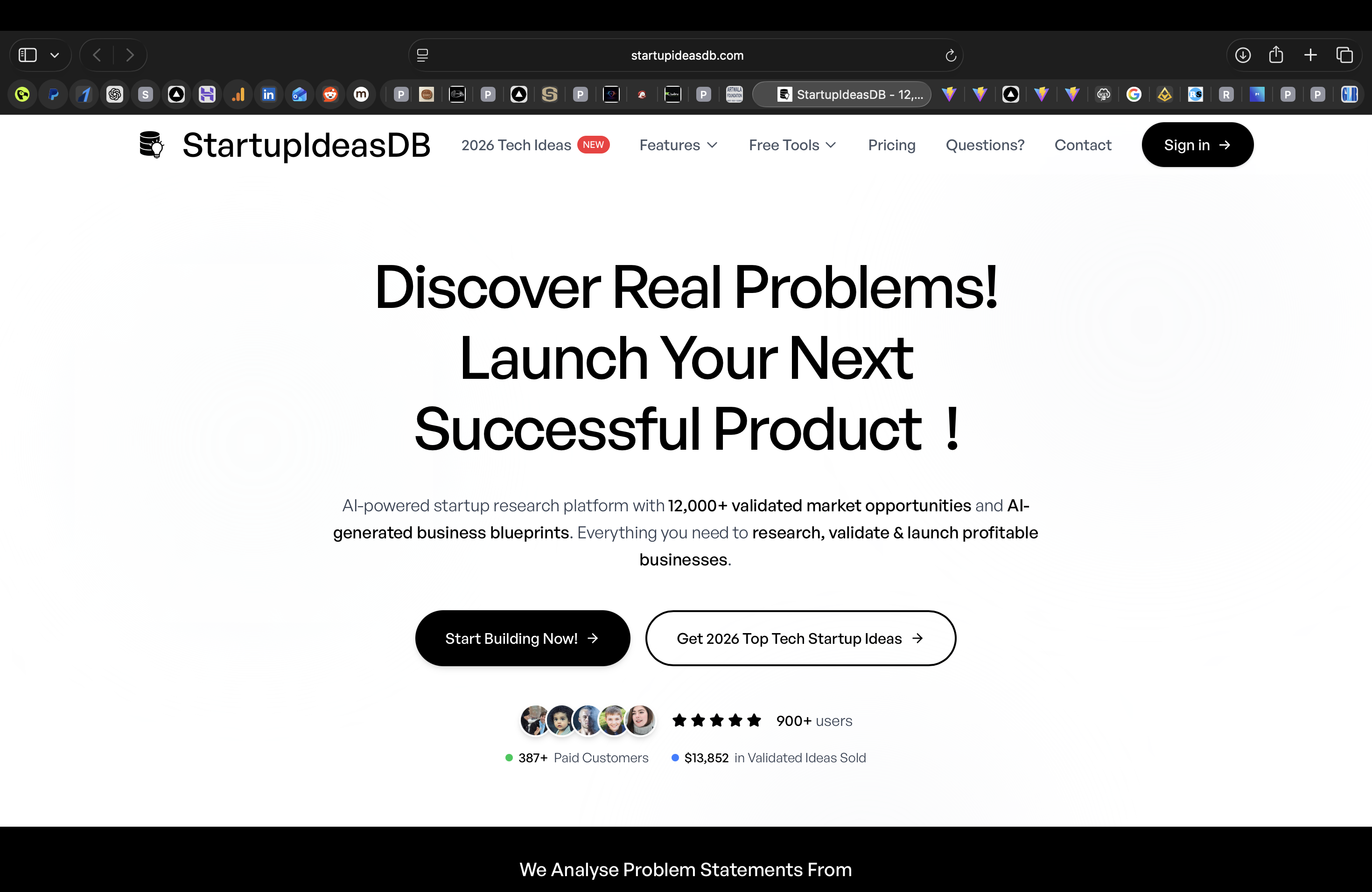 StartupIdeasDB platform screenshot